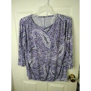 Croft And Barrow Purple Paisley 3/4 Sleeve Blouse. Size L